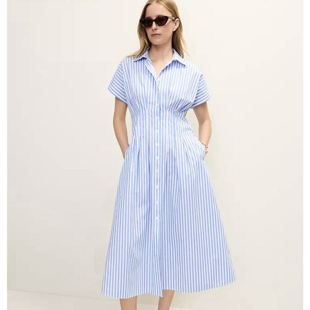 Anthropologie Blue and White Striped Maxi Shirt Dress